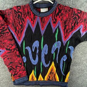 Coogi Australia Sweater Women Knit 90s Abstract Vibrant Small Purple Red Crew